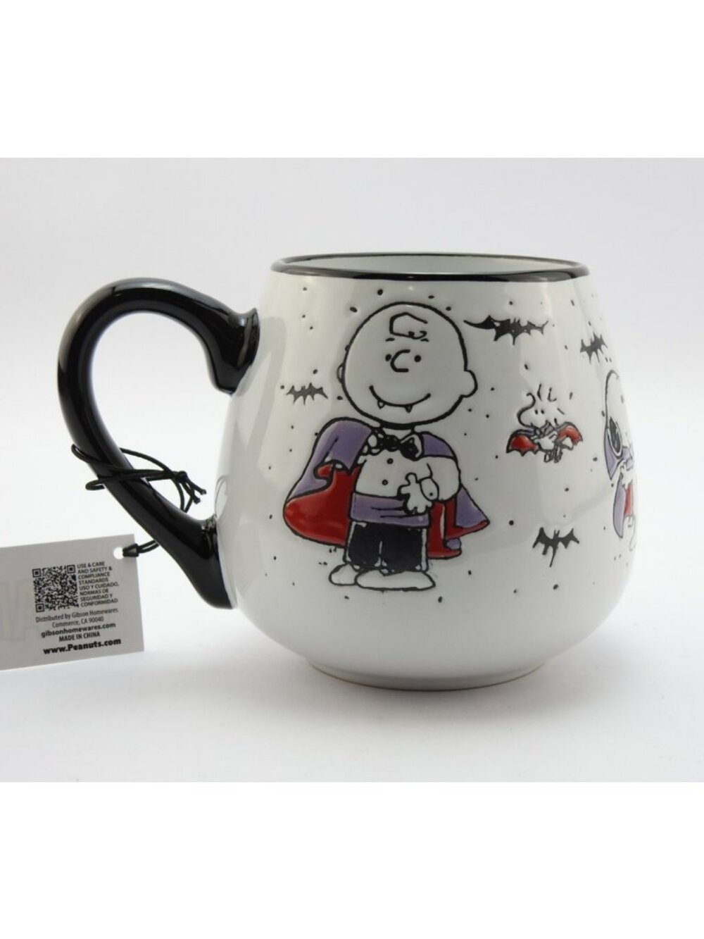 Peanuts Halloween Mug Charlie Brown Snoopy Vampire Trick Or Treat New Blk White